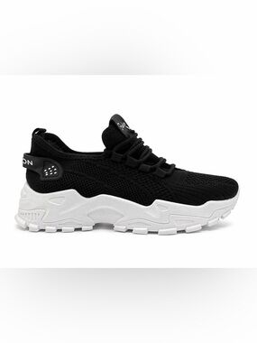 Black Chunky Sneakers Women Knit Platform Shoes EU